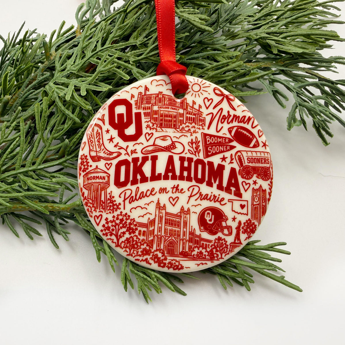 Oklahoma Sooners Christmas Ornament | Boomer Sooner & Norman OU Ceramic Keepsake