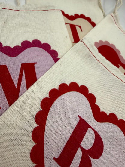 Personalized Valentine Treat Bag - Custom Canvas Drawstring Bag with Name & Initial