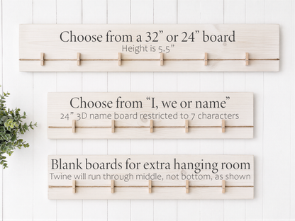 three different types of wooden name boards, each with a unique design and size, as indicated by the text on the boards.