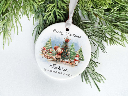 Personalized Grandson Ornament – Woodland Creatures Christmas Gift from Grandparents