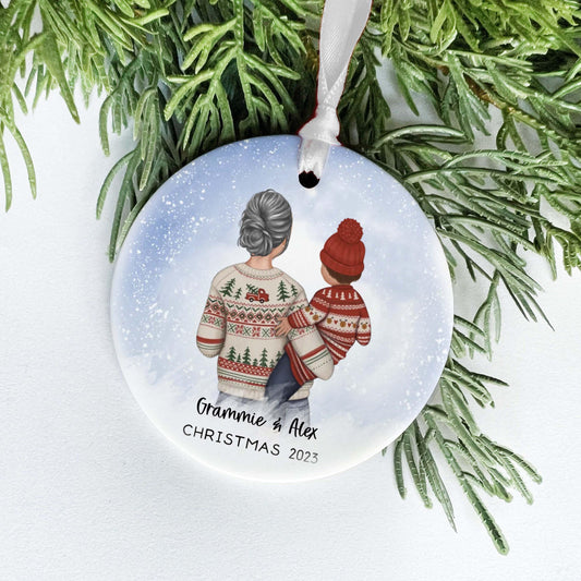 Personalized Grandma and Grandchild Ornament – Christmas Gift for Mimi from Grandson or Granddaughter