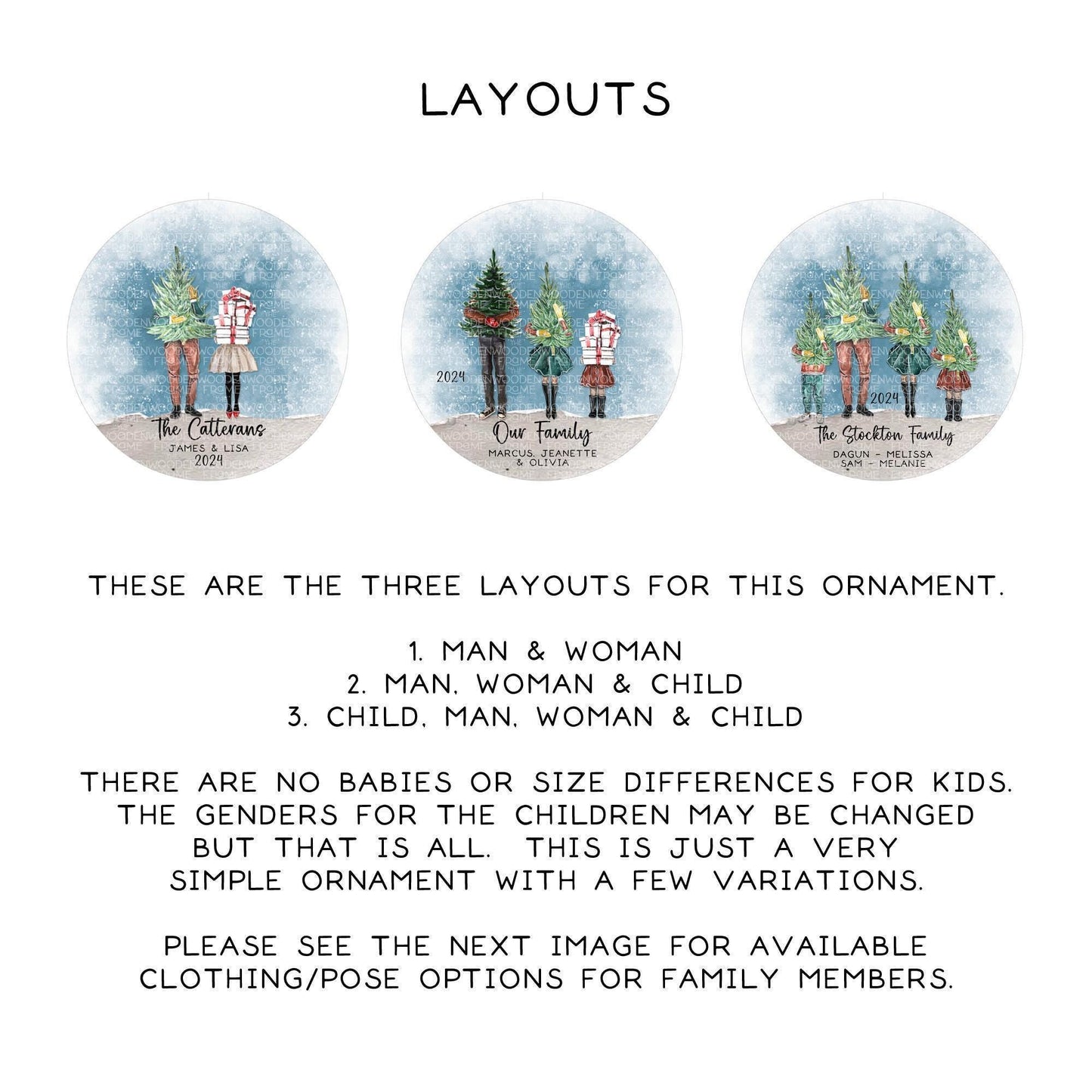 Family of 3 Personalized Christmas Ornament – Custom Holiday Keepsake with Winter Outfit