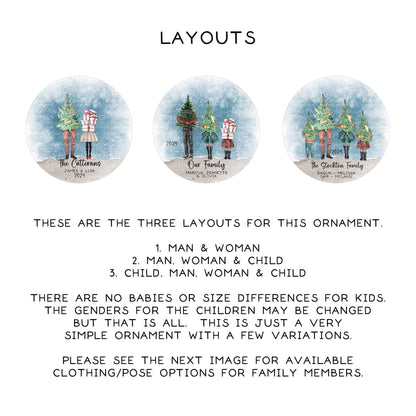 Family of 3 Personalized Christmas Ornament – Custom Holiday Keepsake with Winter Outfit