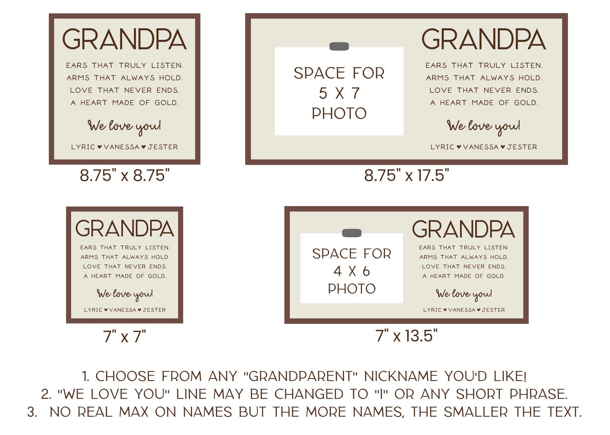 Grandpa Photo Frame from Grandkids, Grandma Grandpa Picture Holder, Customized Grandparents Sign
