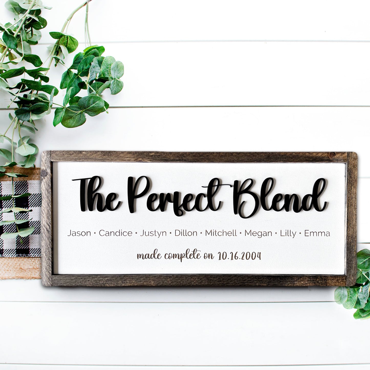 The Perfect Blend Personalized Family Sign with Names and Established Date.