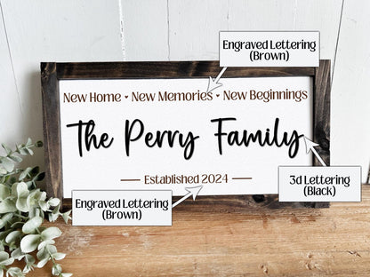 New Beginnings Last Name Sign | New Home New Memories | Custom Wood Sign