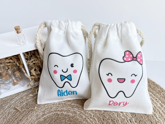 Personalized Tooth Fairy Bag with Tooth Jar - Custom Pouch for Boys and Girls