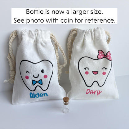 two bags with a tooth and a toothbrush in it