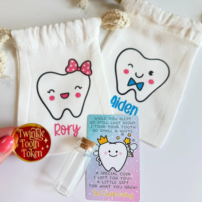 Personalized Tooth Fairy Bag with Tooth Jar - Custom Pouch for Boys and Girls