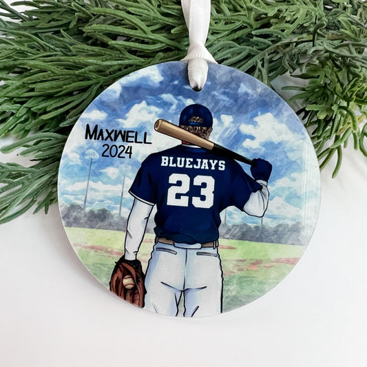 Teen Boy Baseball Ornament, Personalized Baseball Ornament for High School Varsity, Team Colors