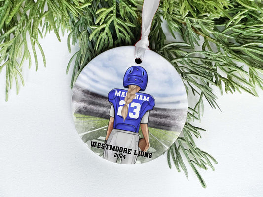 Personalized Girl Football Ornament: Team Colors, Teen Athlete Gift