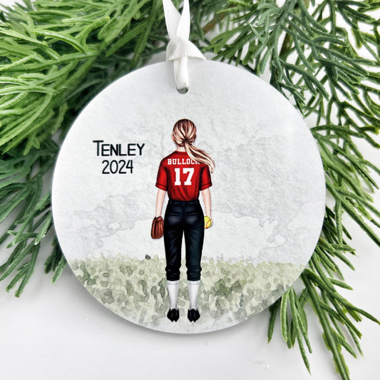Girl Baseball Ornament, Personalized Baseball Ornament for Kids, Team Colors
