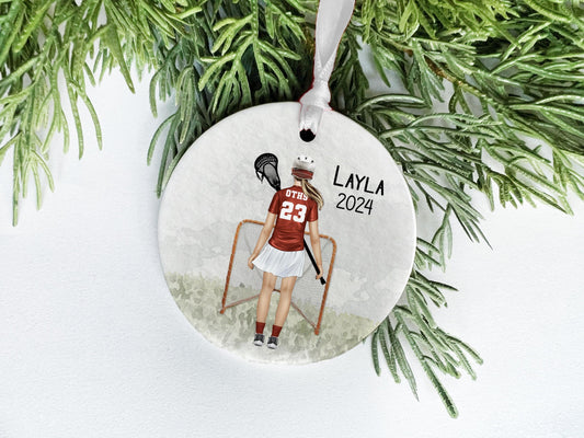 Teen Girl Lacrosse Ornament, Personalized Ornament for High School Girls, Custom Team Colors