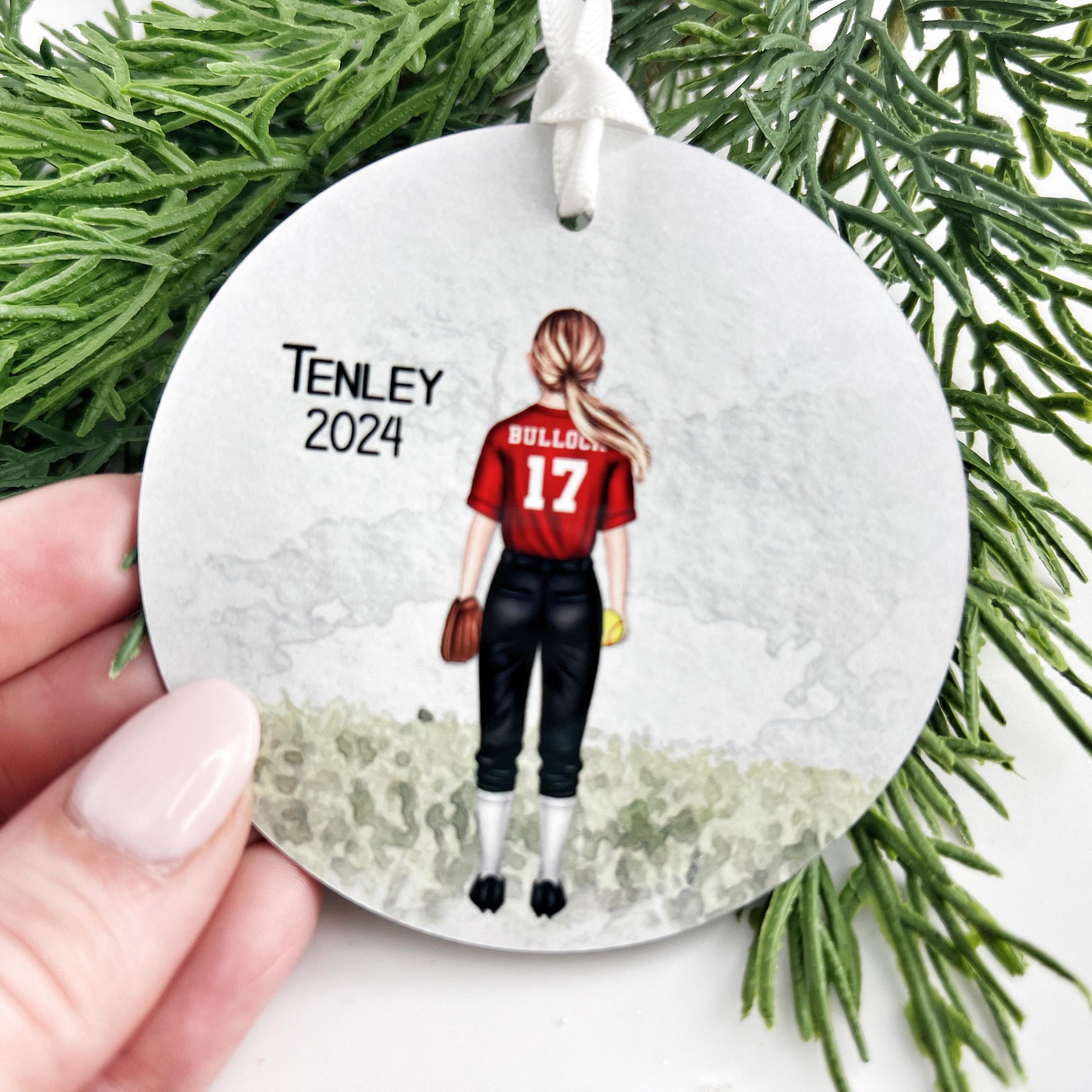 Girl Baseball Ornament, Personalized Baseball Ornament for Kids, Team Colors