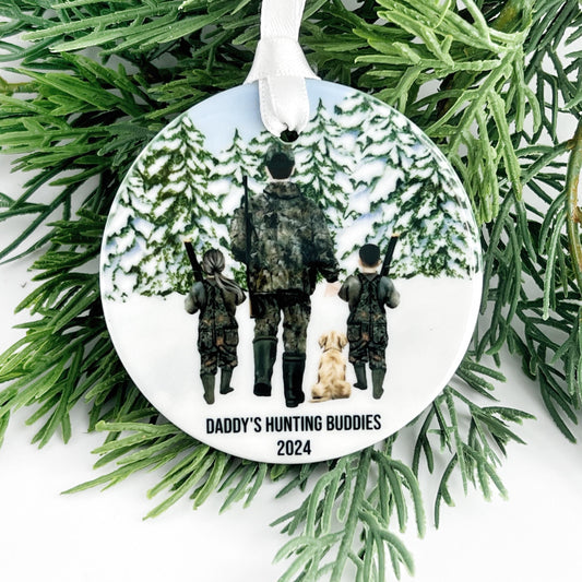 Hunting Ornament, Family Hunting Ornament with Dog, Deer Hunting Gift for Dad or Grandpa, Personalized Gift