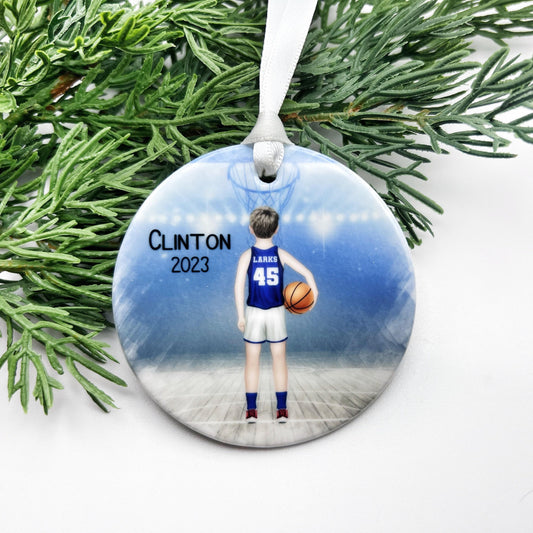 Boy Basketball Ornament, Personalized Basketball Ornament for Kids, Team Colors