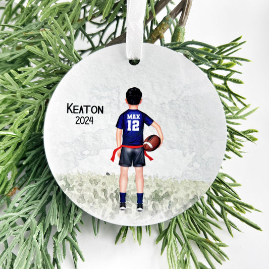 Flag Football Ornament, Personalized Rugby Ornament for Girls or Boys, Girl Football, Team Colors, Ornament for Flag Football Player