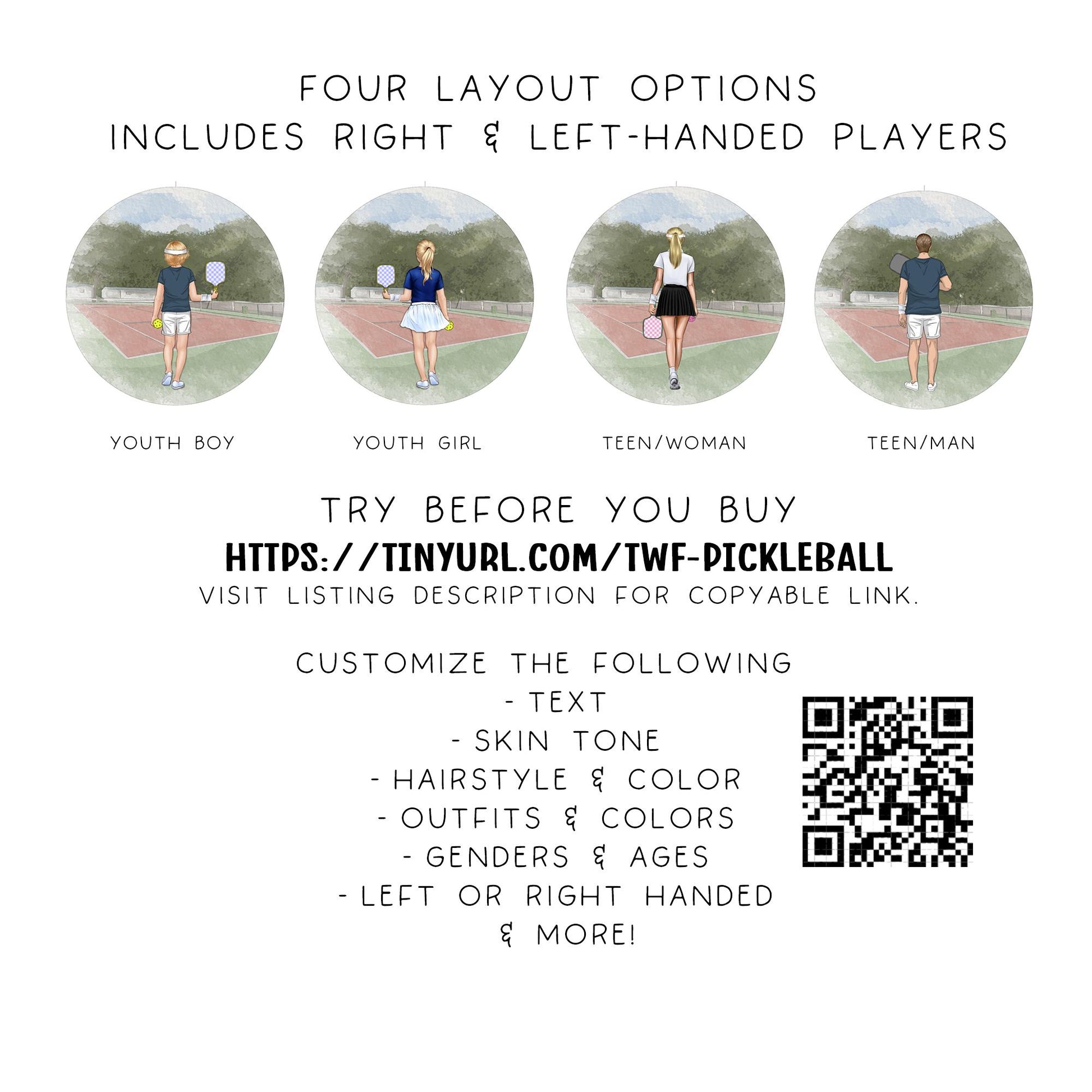 Personalized Pickleball Ornament; Custom Female, Girl or Teen Player Gift