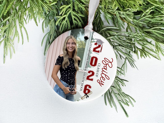 Personalized Graduation Photo Ornament – Class of 2026 Senior Keepsake Gift for Christmas