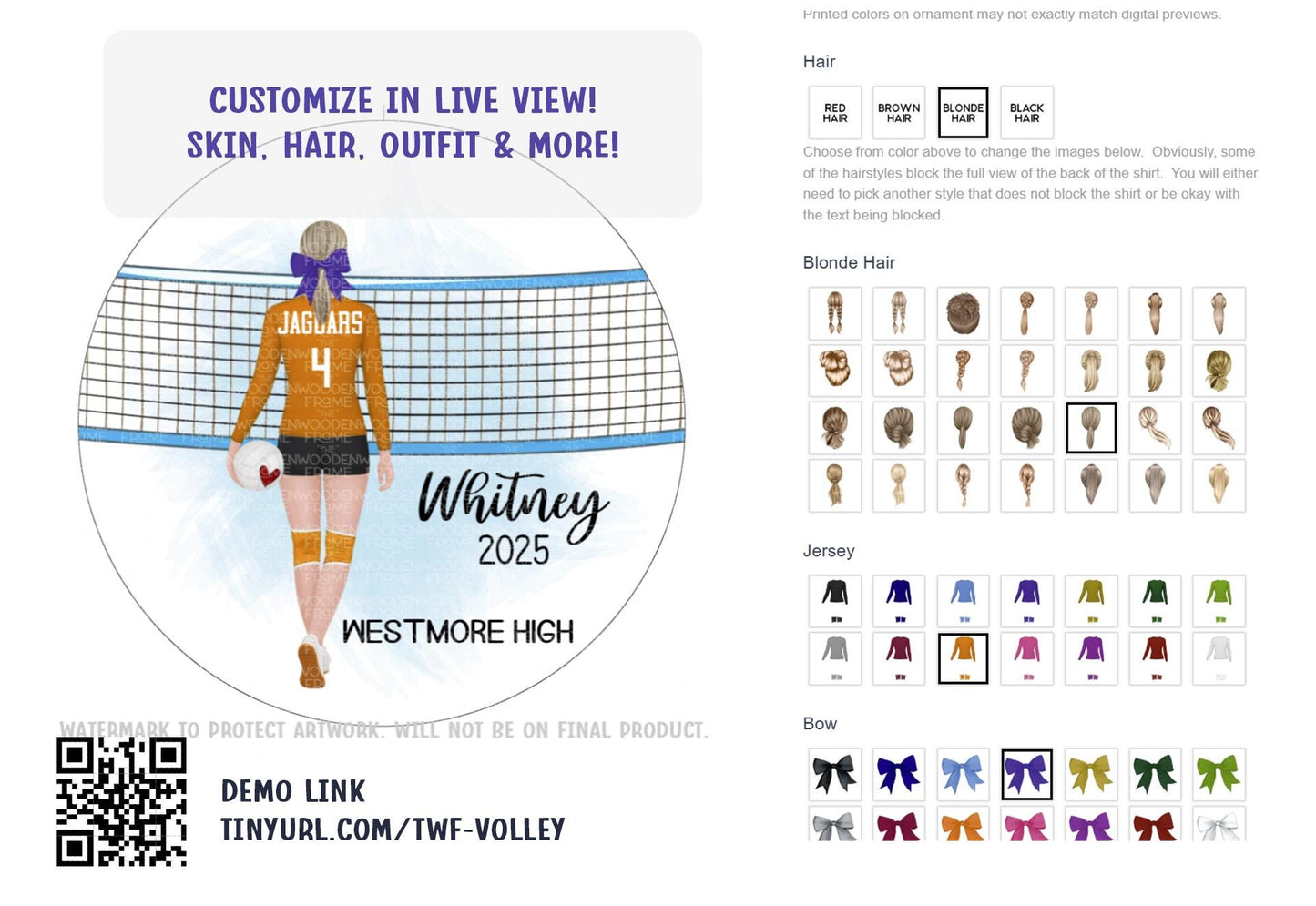 Volleyball Ornament: Custom Player Design, Sports Gift for Girls & Teams