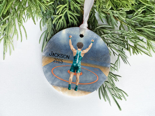 Personalized Wrestling Ornament: Custom Sports Keepsake for Teen Boy, Singlet Design