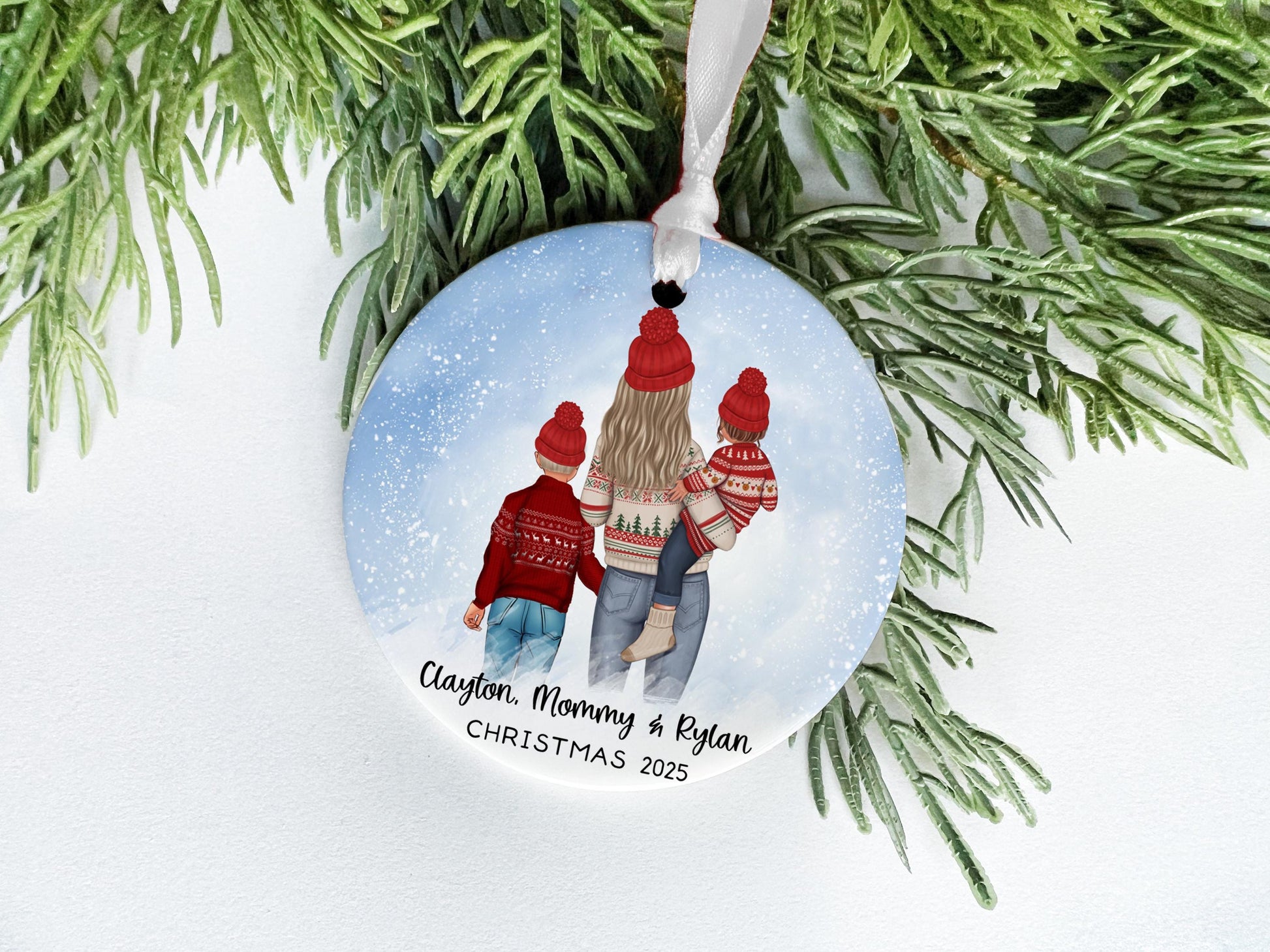 Mom with Two Children Ornament: Son, Daughter & Mom Ornament