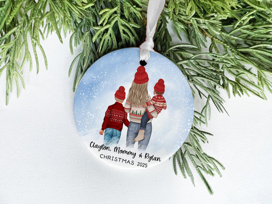 Mom with Two Children Ornament: Son, Daughter & Mom Ornament