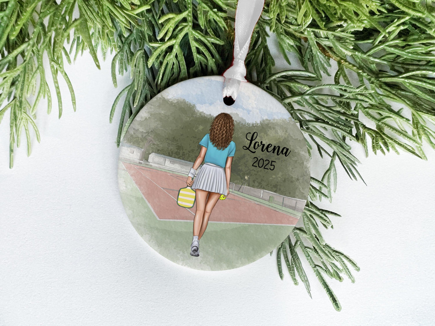 Personalized Pickleball Ornament; Custom Female, Girl or Teen Player Gift