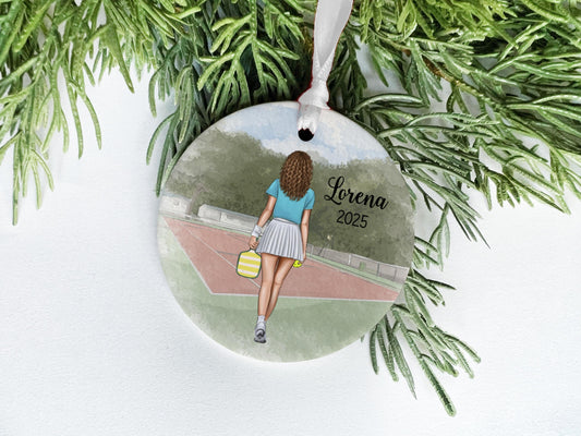Personalized Pickleball Ornament; Custom Female, Girl or Teen Player Gift