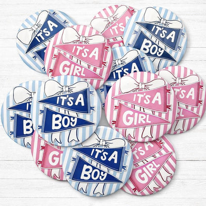 Gender Reveal Button – Party Favor Pinback Badge – Team Pink or Blue – 2.25" or 3"