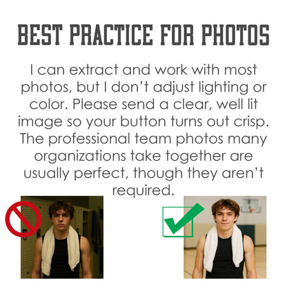 Custom Cheer, Pom & Dance Photo Button – Confetti Brag Pin for Senior Night, Team Spirit & Sports Events