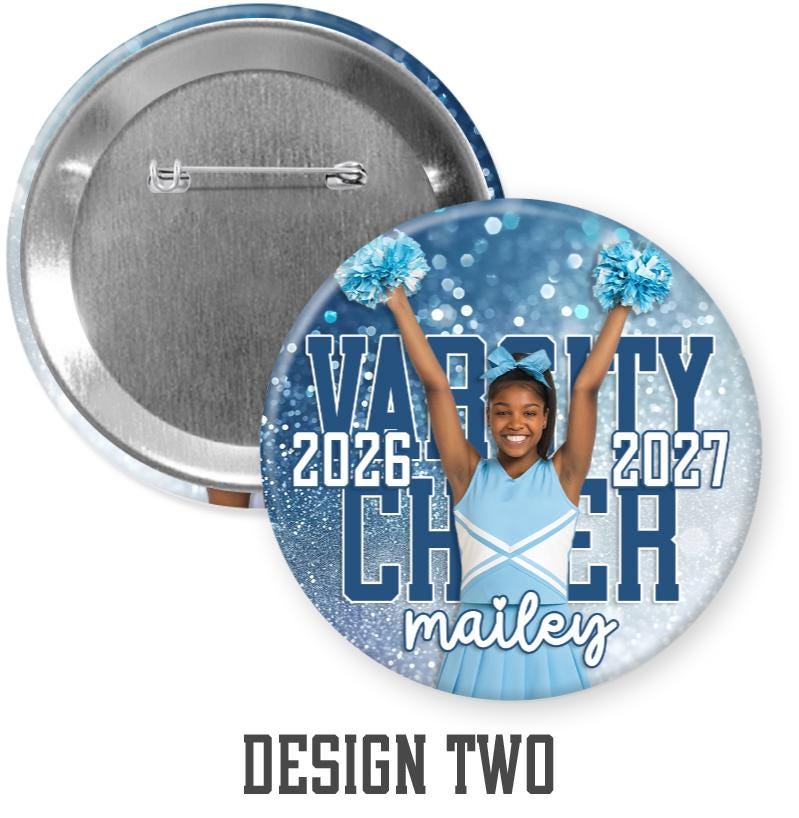 Custom Cheer, Pom & Dance Photo Button – Confetti Brag Pin for Senior Night, Team Spirit & Sports Events