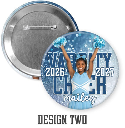 Custom Cheer, Pom & Dance Photo Button – Confetti Brag Pin for Senior Night, Team Spirit & Sports Events