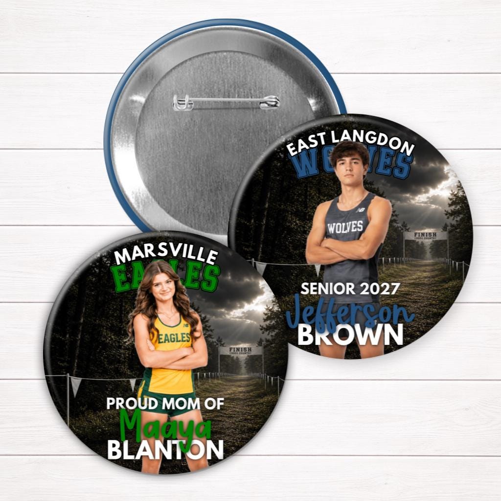 Custom Cross Country Photo Button | Personalized XC Runner Pin | Senior Night & Meet Day Gift