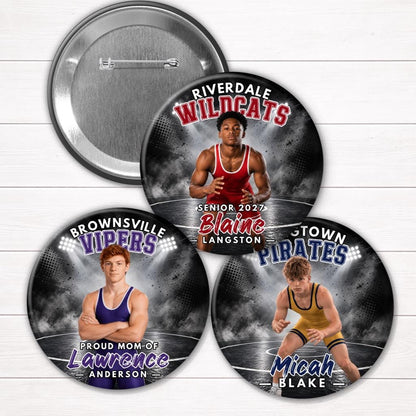 Custom Wrestling Button with Photo – Personalized Pin for Senior Night, Tournaments & Team Gifts