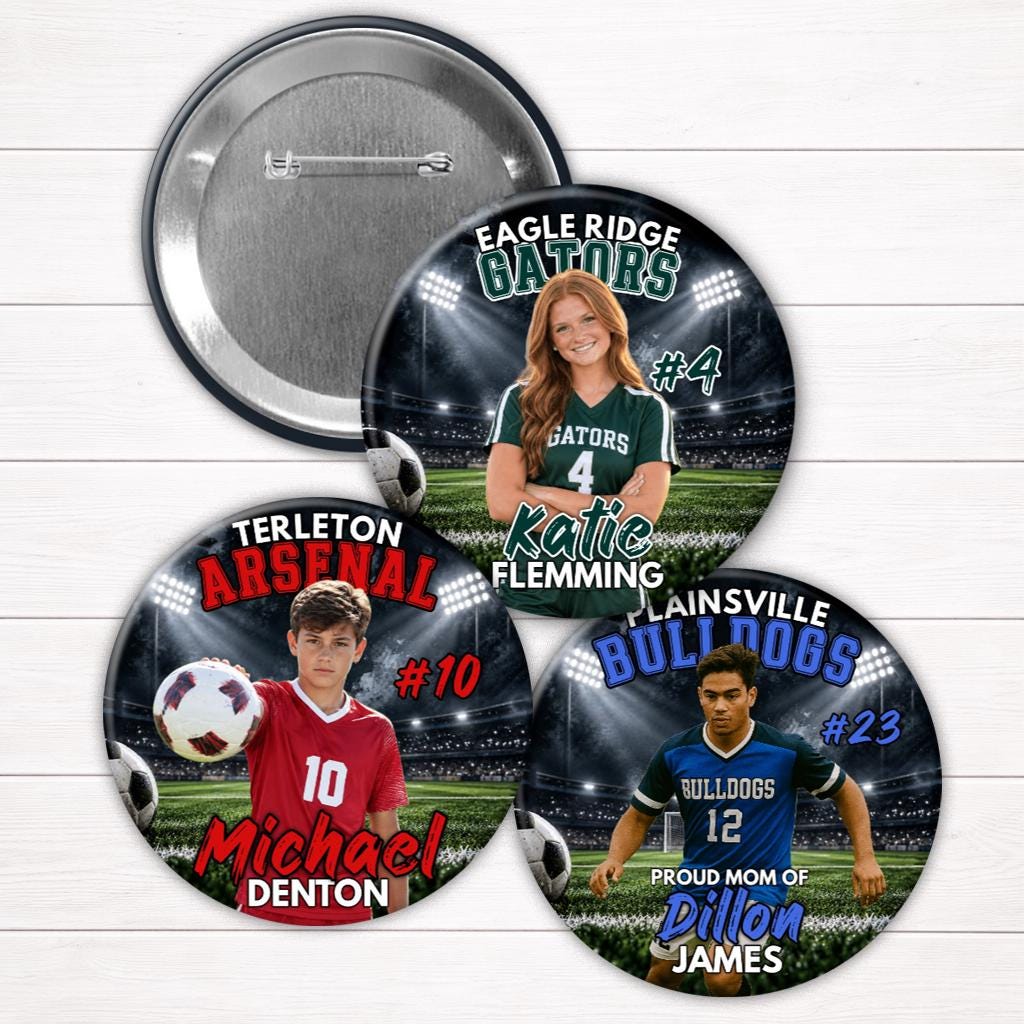 Custom Soccer Photo Button | Personalized Soccer Player Pin | Senior Night & Team Buttons