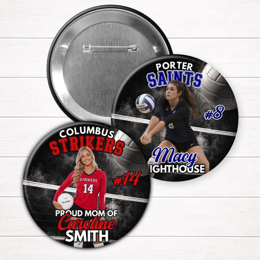 Personalized Volleyball Photo Button | Senior Night & Game Day Pin | Proud Mom Volleyball Accessory
