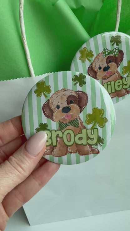 St Patrick’s Day Name Button – Custom Kids Gift Bag Tag & Party Favor Badge