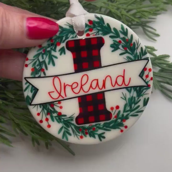 Initial Ornament with Name | Buffalo Plaid Design for Friend, Family or Coworker Gift Exchange
