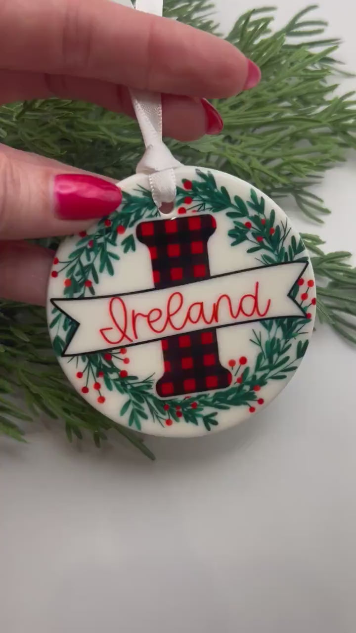 Initial Ornament with Name | Buffalo Plaid Design for Friend, Family or Coworker Gift Exchange