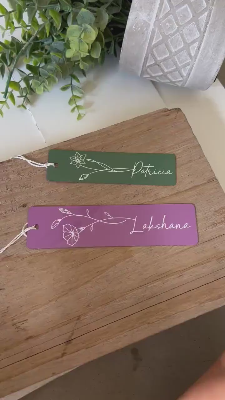 Custom Birth Month Bookmark with Name, Colored Birth Flower Bookmark for Women