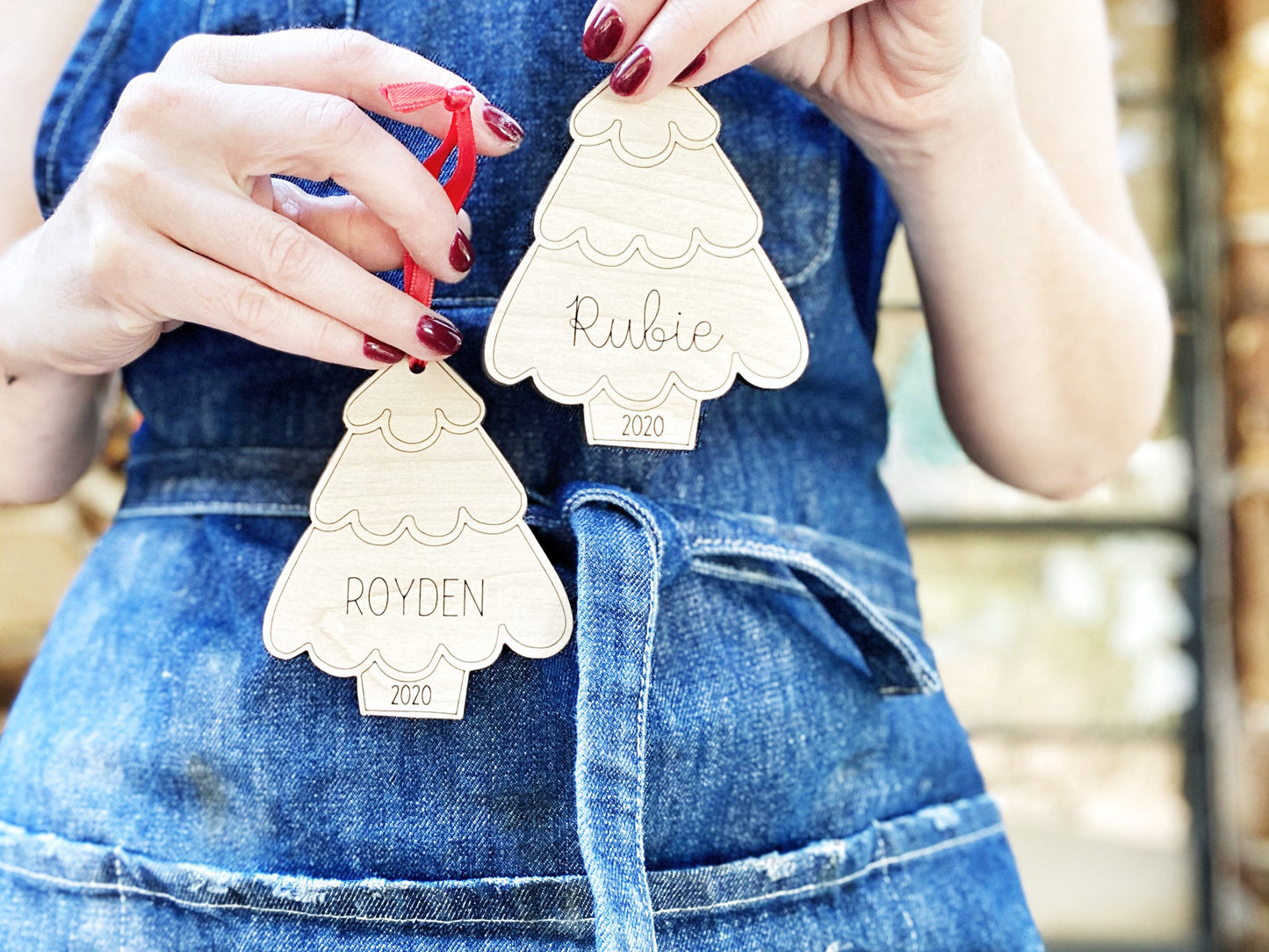 Personalized Ornament, Christmas Tree DIY Ornament Kit with First Name and Year Engraved on Wood, Made Shipped USA