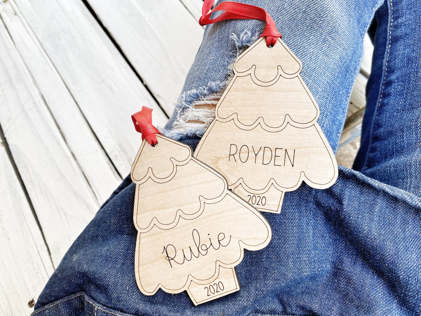 Personalized Ornament, Christmas Tree DIY Ornament Kit with First Name and Year Engraved on Wood, Made Shipped USA