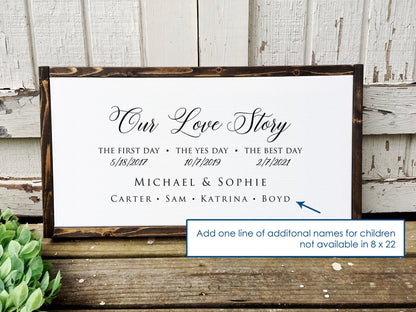Our Love Story Sign, The First Day, The Best Day, The Yes Day, Personalized Canvas Sign, First Names and Children Names, Blended Families