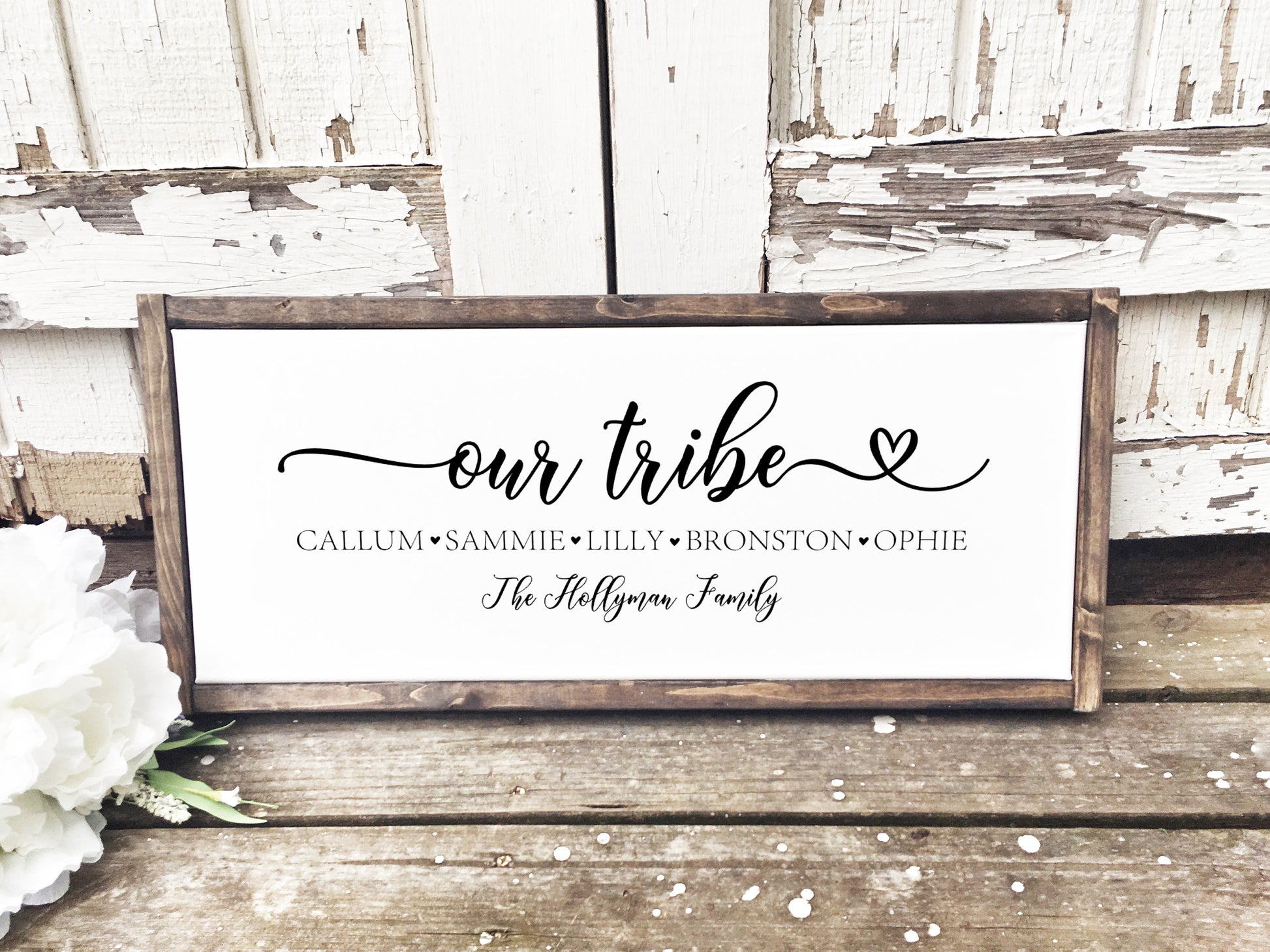 Our Tribe Family Name Sign, Personalized with First Names, Last Name Optional or Replaced with Date