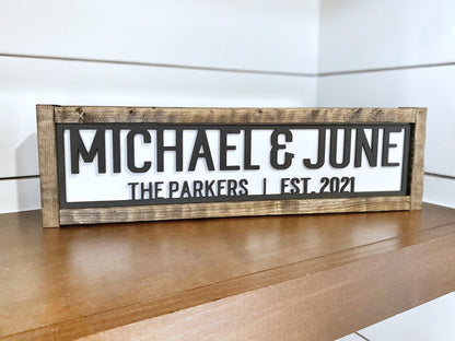 Custom Wood Last Name Sign, Personalized Wooden Family Name Sign with Established Date, 3D Wedding Anniversary Gift for Couple, First Name