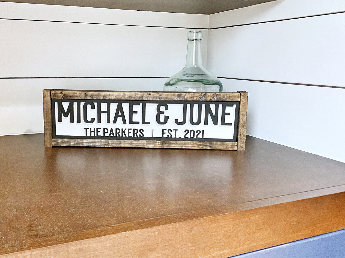 Custom Wood Last Name Sign, Personalized Wooden Family Name Sign with Established Date, 3D Wedding Anniversary Gift for Couple, First Name