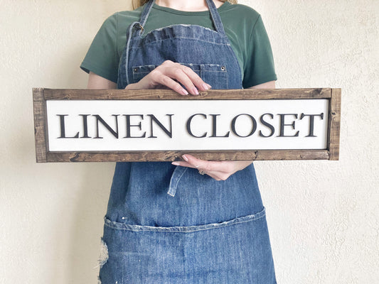 Linen Closet Sign, 3D Laser Cut Letters, Basic Word Sign