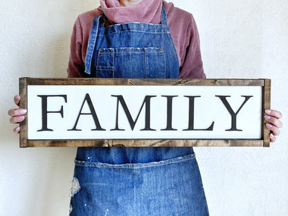 Family Sign, Rustic Farmhouse Decor, 3D Raised Laser Letter, Simple Lettered Word Sign, Living Room, New Family Gift