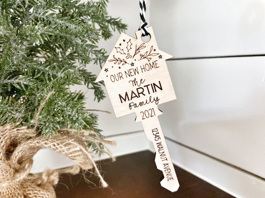 First Home Ornament, Personalized New Home Gift, Our First Christmas 2021, Wood Key Ornament, Realtor Closing Gift, First Home Gift